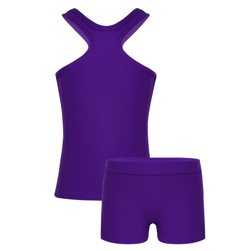 iEFiEL Girls Gymnastics Dance Crop Tank Top with Shorts Set for Athletic Booty Short Swimming Swimwear Purple Racer 10 - BeesActive Australia