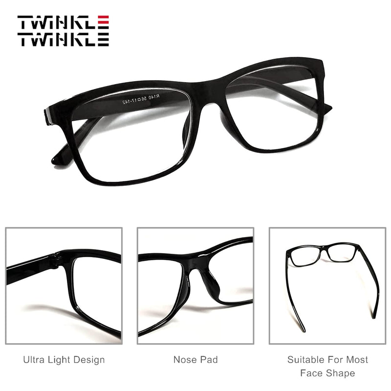 TWINKLE TWINKLE Big Lens Simple Plain Colourful Reading Glasses/Comfort Designed R140 (2 Pairs Black, 4.00 Magnification) 2 X Black +4.00 / +400 - BeesActive Australia