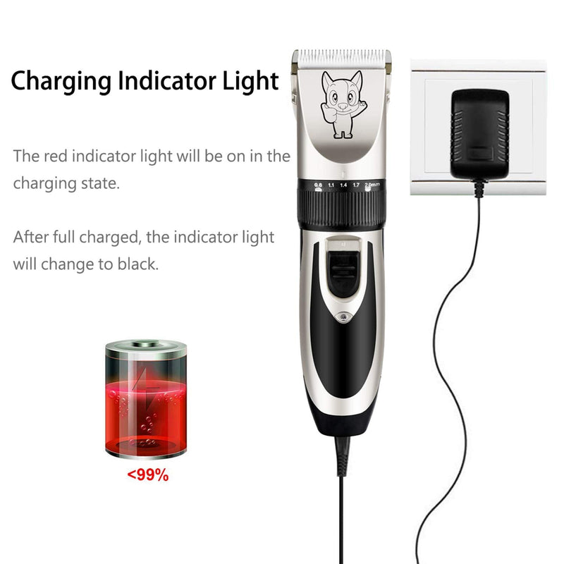Dog Grooming Kit Clippers, Low Noise, Electric Quiet, Rechargeable, Cordless, Pet Hair Thick Coats Clippers Trimmers Set, Suitable for Dogs, Cats, and Other Pets Silver - BeesActive Australia