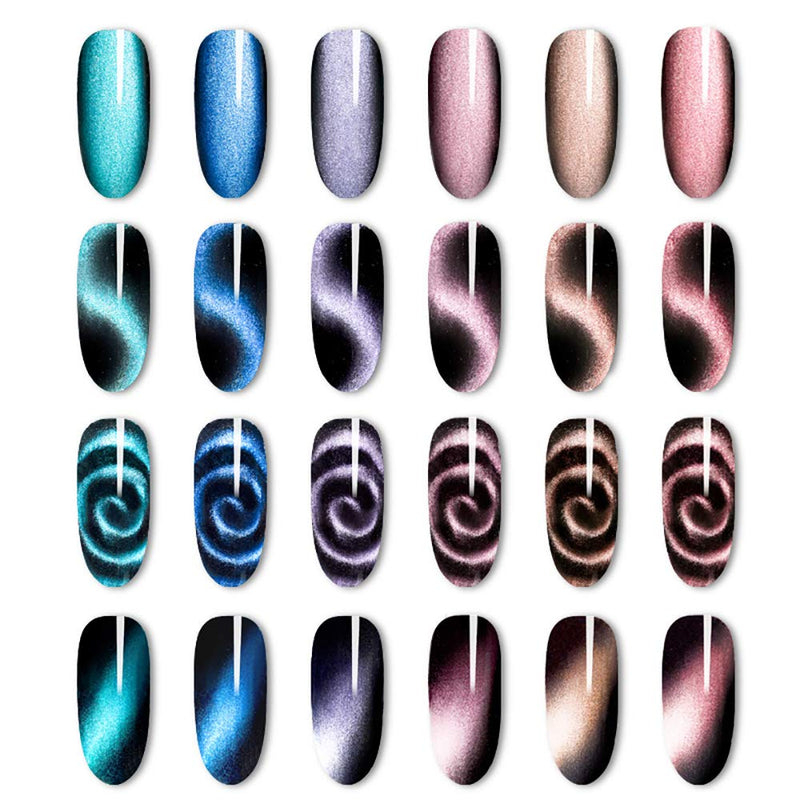 WOKOTO 6Pcs 3d Cat Eyes Magnetic UV Gel Nail Polish Pen Set Flower Ombre Design Double Head Magnet Stick Manicure DIY Tools Kit1 - BeesActive Australia