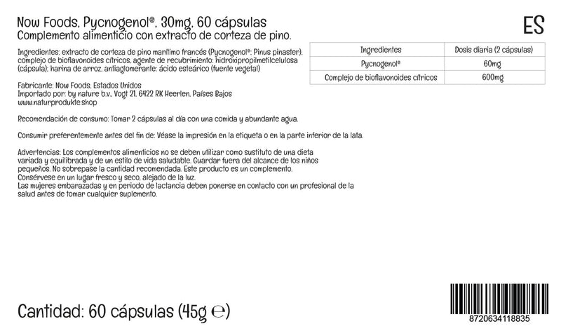 Now Foods, Pycnogenol, 30mg, Pine Bark Extract, 60 Vegan Capsules, Lab-Tested, Soy Free, Gluten Free, Vegetarian, Non GMO - BeesActive Australia