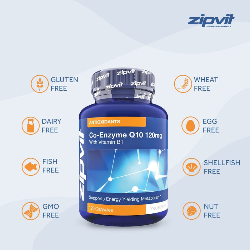 Co-Enzyme Q10 120mg with Added Vitamin B1, 120 Capsules. 4 Months Supply. Supports Normal Heart Function and Energy Production. - BeesActive Australia