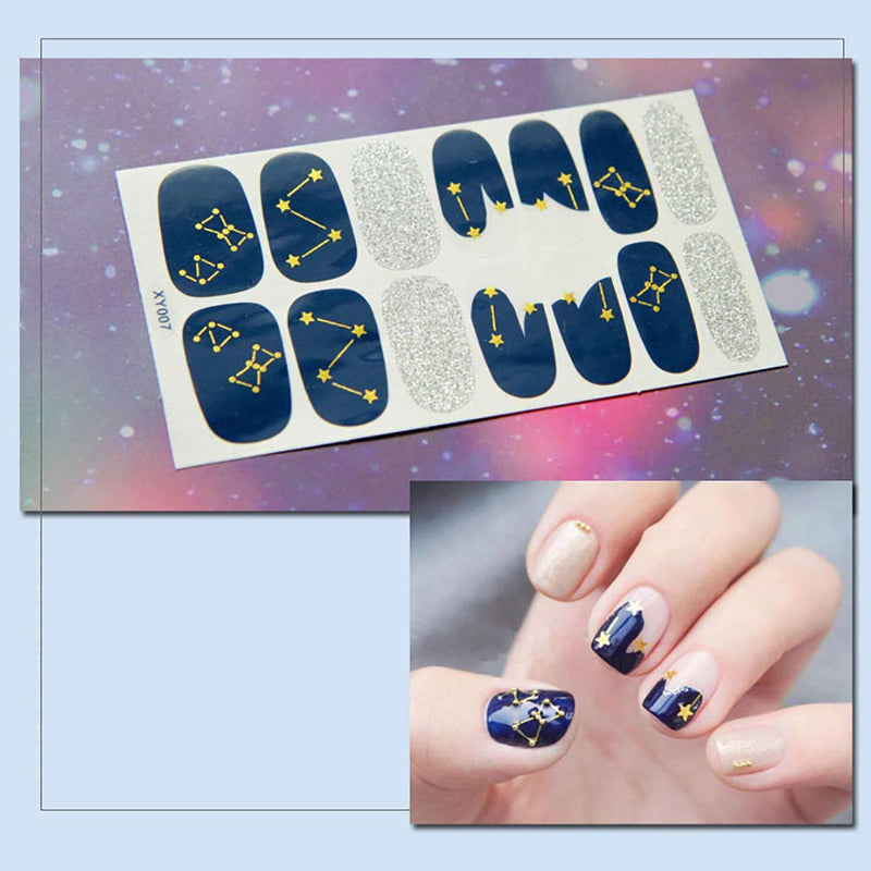 WOKOTO 6 Sheets Full Wraps Nail Polish Decals With 1Pcs Nail File Gradient Glittery Adhesive Nail Art Stickers strips Manicure Kits - BeesActive Australia