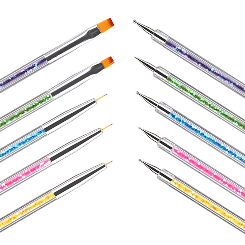 5pcs Double Ended Nail Art Brushes Point Drill Nail Dotting Drawing Painting Tools Liner for Manicure Nail Art Design Nail Art Pens Colorful - BeesActive Australia