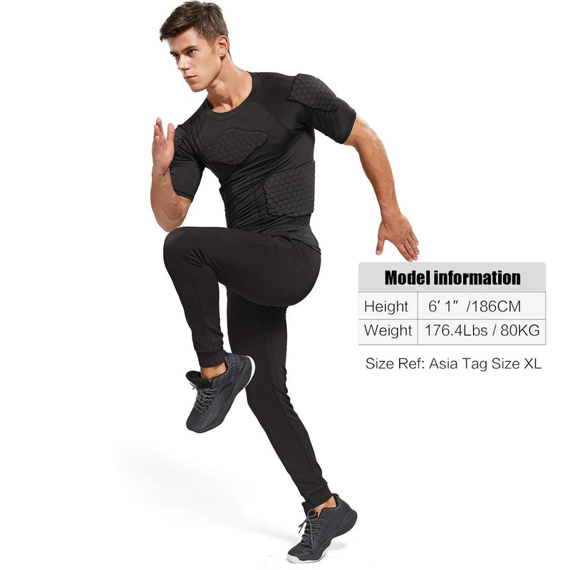 [AUSTRALIA] - Zicac Men's Sports Shock Rash Guard Compression Padded Shirt Soccer Basketball Protective Gear Chest Rib Guards Black US:S(Asia Tag M) 