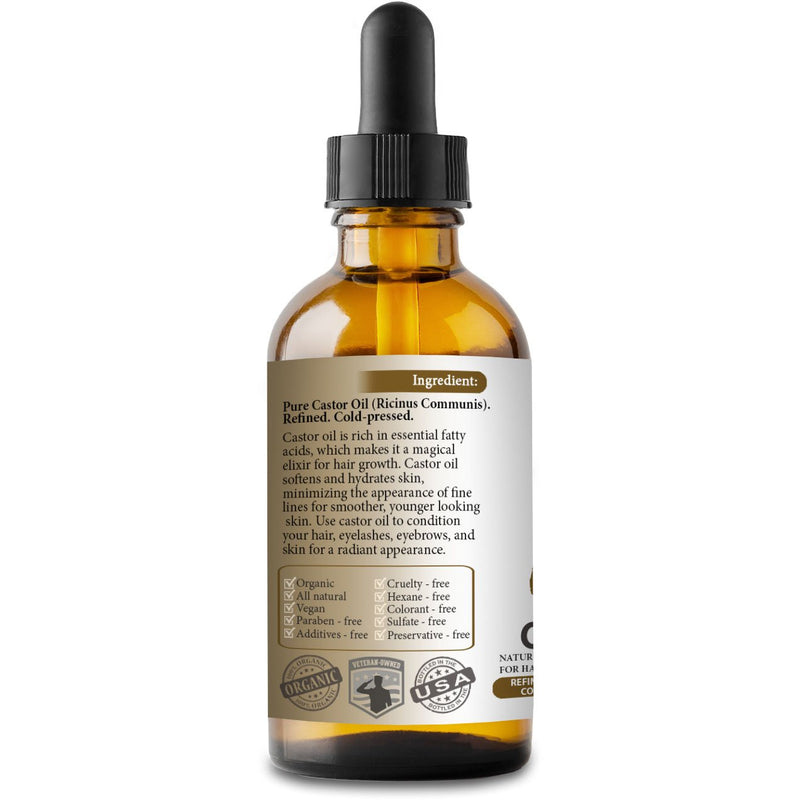 NEW Castor Oil. 4oz. Cold-pressed. Refined. Organic. 100% Pure. Non-toxic. Hexane-free. Soothes Skin and Promotes Hair Growth. Natural Moisturizer. For Hair, Face, Body, Eyebrow, Eyelashes, Nails. - BeesActive Australia