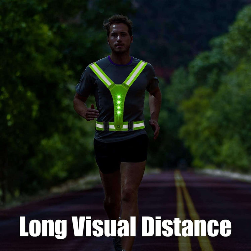 NENEX Reflective Running Gear Vest - Led Usb Rechargeable - Mens Or Womens Safety Vest- Adjustable Outdoors Vest - Night Time High Visibility - Walking Running Biking Or Cycling Vest, Green, One Size - BeesActive Australia