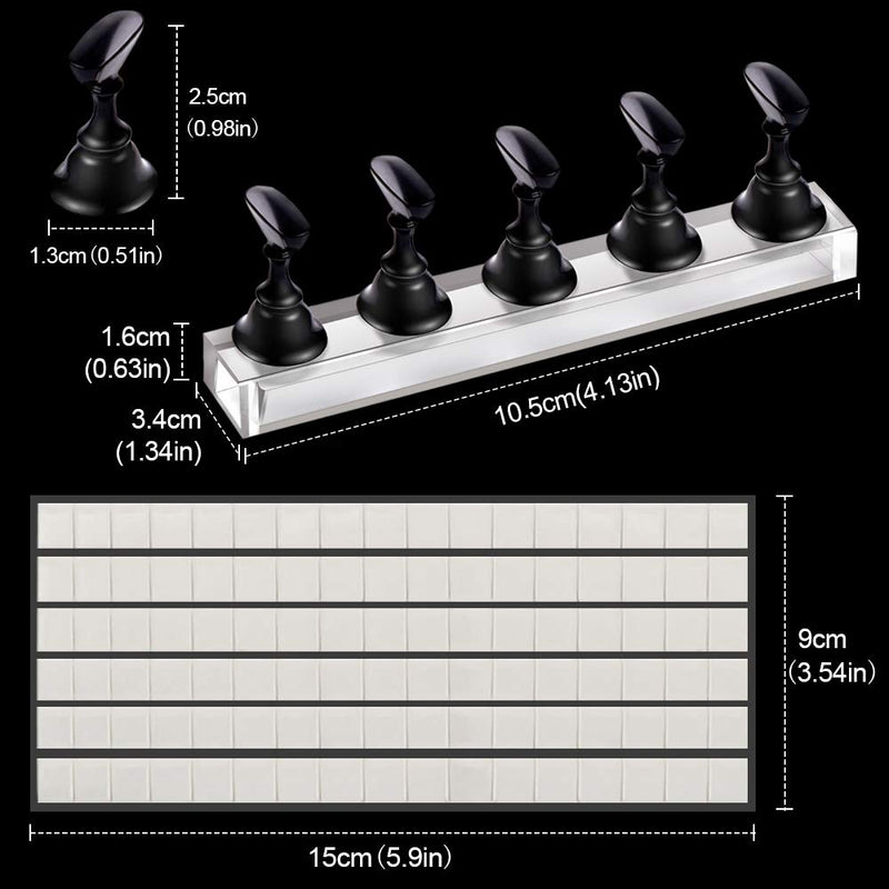 2 Sets Acrylic Nail Art Holder Practice Display Stand with 102Pcs White Reusable Adhesive Putty, Kalolary Magnetic Nail Art Tips Holders Training DIY Display Practice Stands(Black and White) - BeesActive Australia
