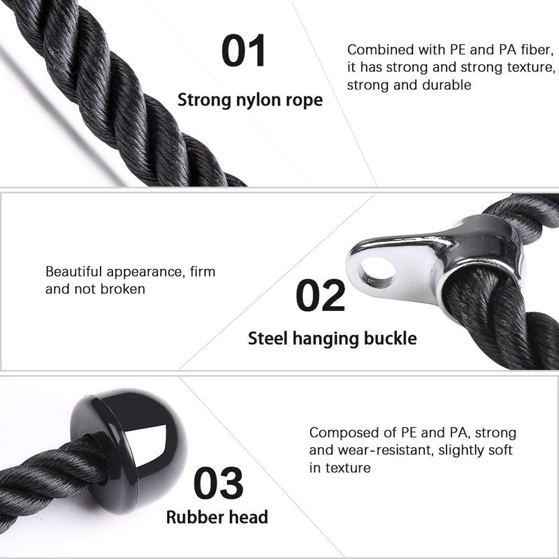 tchrules Universal Tricep Rope Pull Down, 27 Inch Heavy Duty Rope Length, Easy to Grip & Non Slip Cable Workout Exercise Machine Attachment, Suitable for Professional Gyms Black - BeesActive Australia