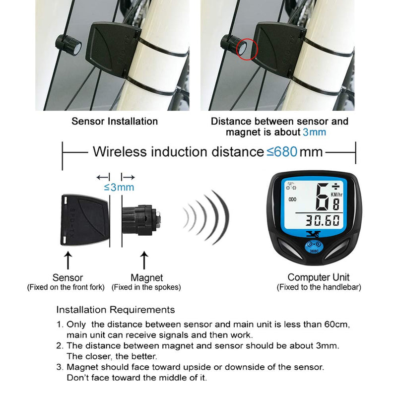 DINOKA Bike Speedometer Waterproof Wireless Bicycle Computer Bike Computer and Cycling Odometer with Automatic Wake-up Multi-Function LCD Backlight Display - BeesActive Australia