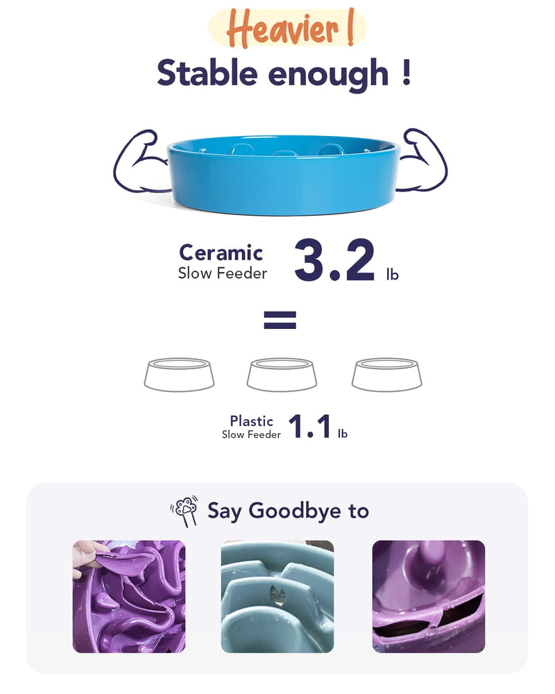 LE TAUCI Dog Bowl Slow Feeder Ceramic, 1.5 Cups Slow Feeding Dog Bowl Small Medium Breed, Puppy Slow Feeder Bow for Fast Eaters, Dog Dishes to Slow Down Eating, Puzzle Dog Food Bow - BeesActive Australia