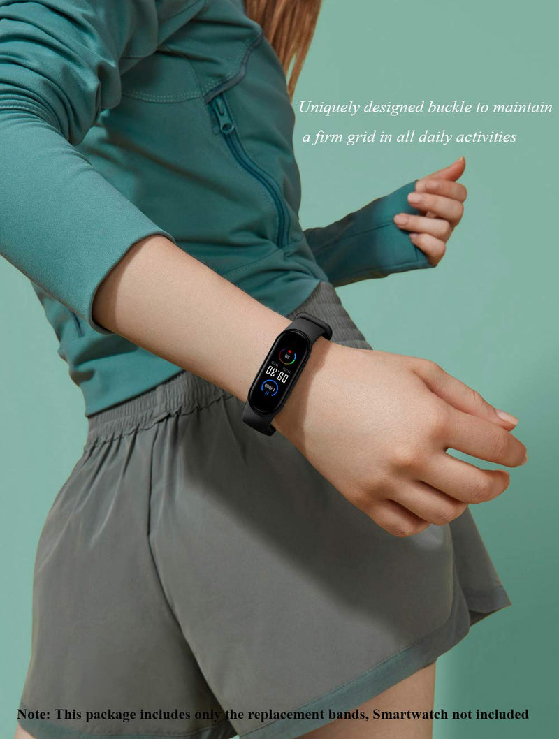 (4/5/8 PACK) Xiaomi Mi 5 & Mi 6 Strap/Amazfit Band 5 Replacement Bands for Mi Band 5 & Mi 6 SmartWatch Bands & Amazfit Band 5, Skin-Friendly Soft & Flexible Silicone Straps for Male and Female Gray/Lemon Green/Orange/Purple - BeesActive Australia
