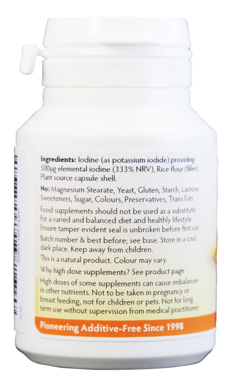 Lugols Iodine (High Strength) 500mcg 120 Capsules, Iodine contributes to Normal Thyroid Function, Easy to Swallow Small Capsules, Magnesium Stearate Free & No Nasty Additives, Vegan, Made in Wales - BeesActive Australia