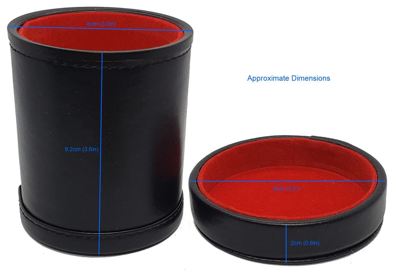 Cyber-Deals PU Leather Dice Cup, Premium Felt Lined Lid/Tray and Poker Dice Set in White Gift Box (Black / Red Cup, White Dice Clubs Ace) Black / Red Cup, White Dice Clubs Ace - BeesActive Australia