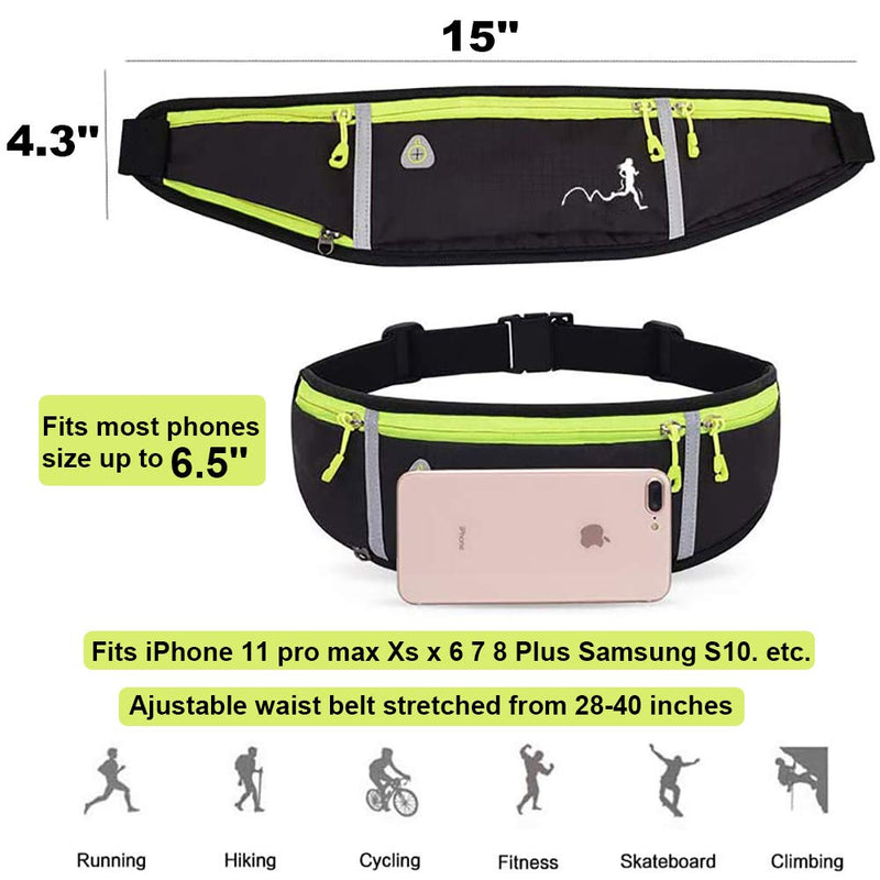 Peicees Fanny Pack for Men Women Bottle Holder Bag Waterproof Running Pouch Belt Waist Pack for Gym Travel, Adjustable Reflective Phone Holder for iPhone 12 11 pro max Xs x 6 7 8 Plus Samsung S10, etc 2PACK-Black - BeesActive Australia