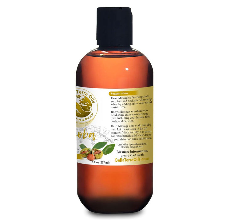 NEW Jojoba Oil. 8oz. Cold-pressed. Unrefined. Organic. 100% Pure. Anti-inflammatory. Hexane-free. Rejuvenates Skin. Softens Hair. Natural Moisturizer. For Hair, Skin, Nails, Beard, Stretch Marks. - BeesActive Australia