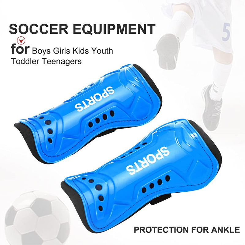 Youth Soccer Shin Guards for Kids Shin Pads Child Calf Protective Gear Protective Soccer Equipment for Boys Girls Toddler Teenagers Children 3-15 Years Old L 4'8-5'4 Blue - BeesActive Australia