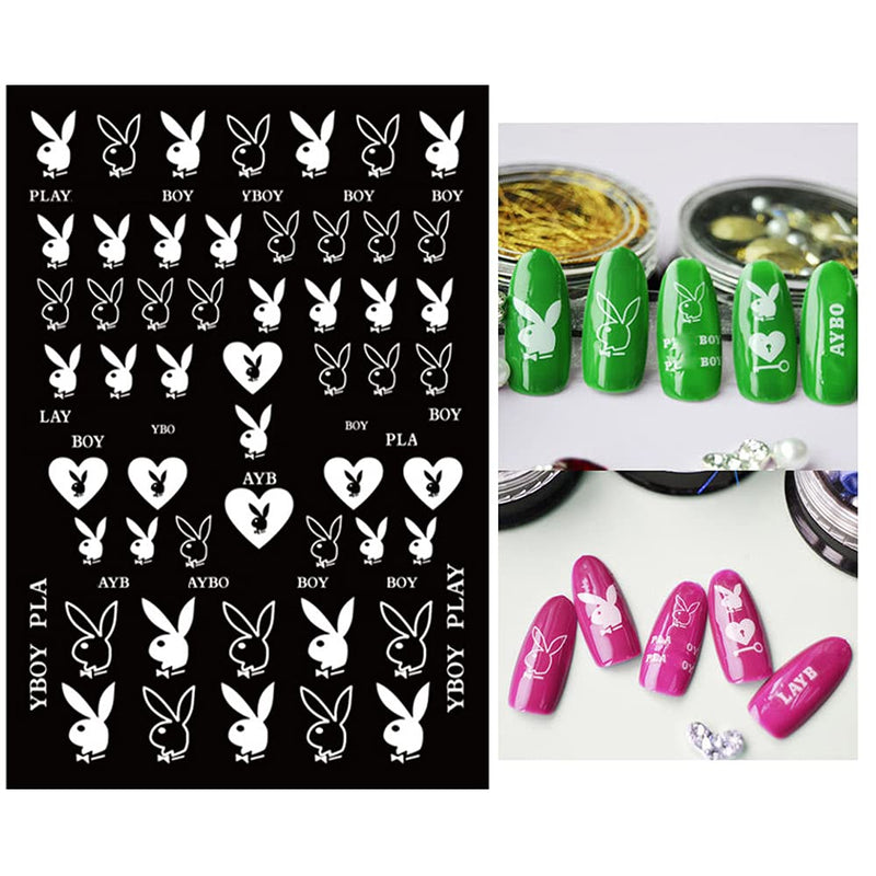 Nail Art Stickers Decal Nail Art Supplies 3D Heart Bunny Nail Decals Self Adhesive DIY Designs Nail Stickers for Women Kids Girls Nail Decoration Luxury Designer Sticker Manicure Decor (8 Sheets) C - BeesActive Australia