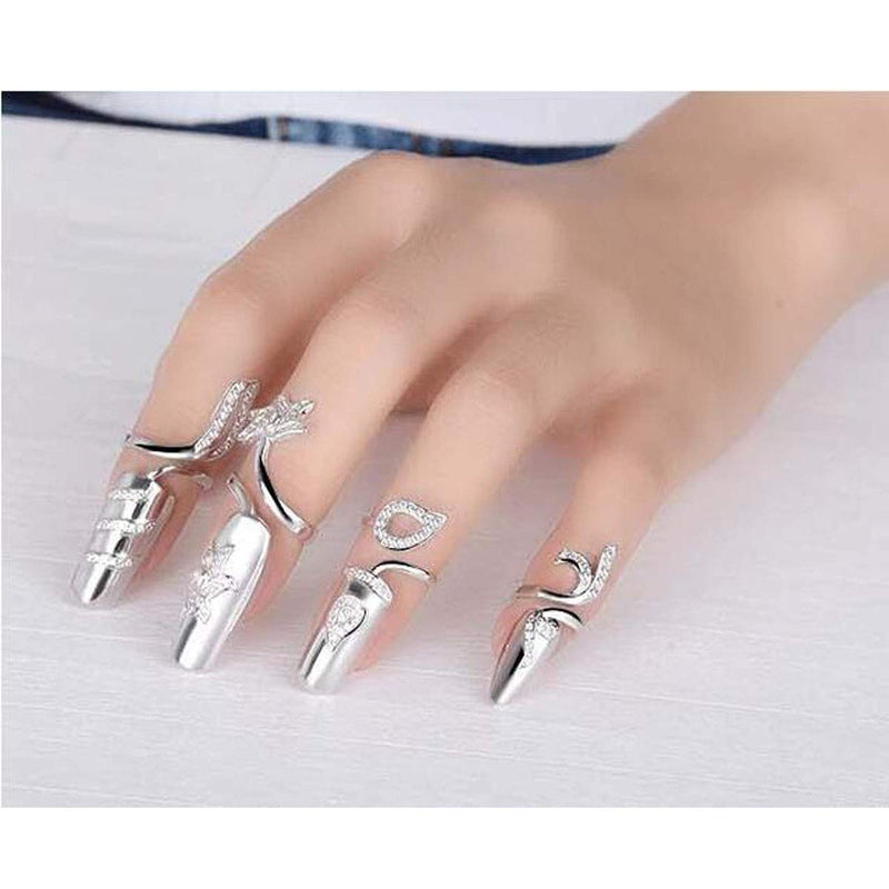4 Pcs Fashion Rhinestone Crystal Nail Ring Manicure Fingertip Charm Finger Decoration Jewelry Accessories for Women - BeesActive Australia