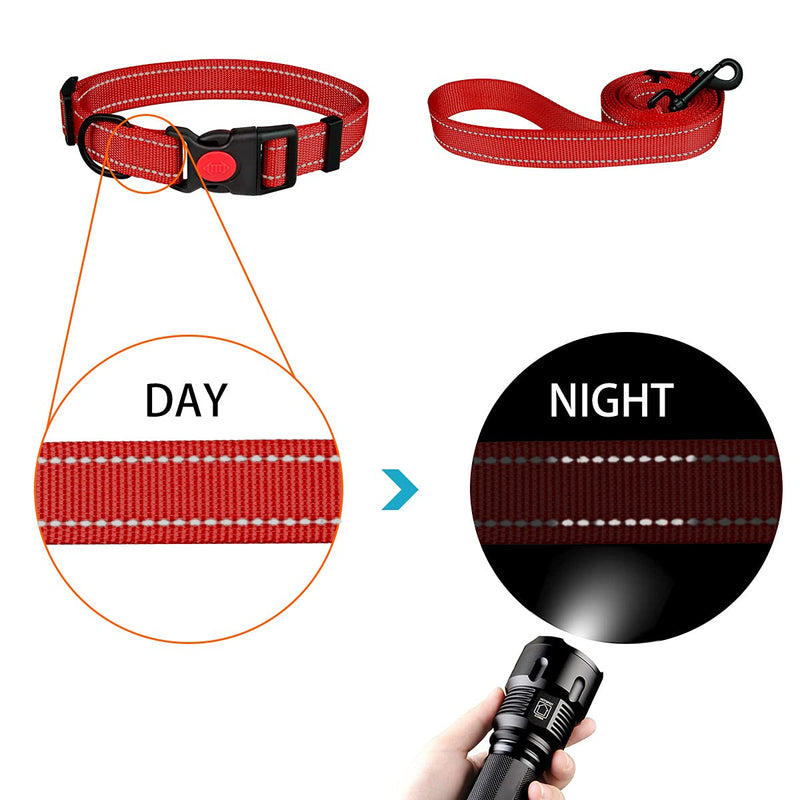 Reflective Dog Collar and Leash Set with Safety Locking Buckle Nylon Pet Collars Adjustable for Small Medium Large Dogs 4 Sizes Red - BeesActive Australia