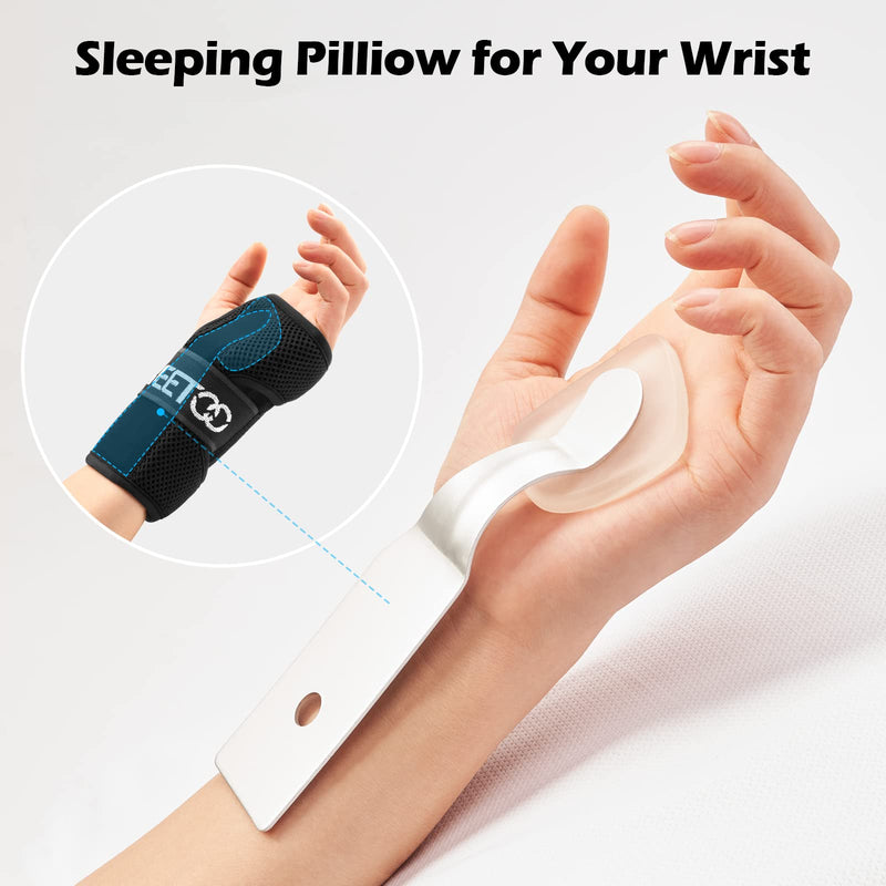 FREETOO Wrist Brace for Carpal Tunnel Relief Night Support with Soft Pad, Hand Brace with 3 Stays for Women Men Work, Adjustable Wrist Splint Fit Left Right Hand for Arthritis, Tendonitis(Right, S/M) S/M(Wrist size:5.1"-7.8") Black-Right - BeesActive Australia
