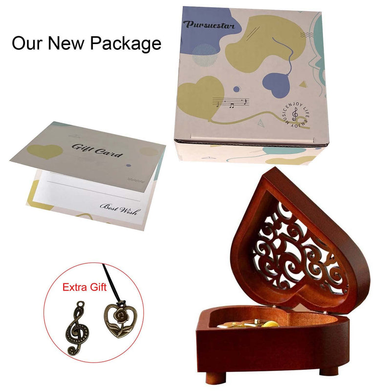 Pursuestar Heart Shaped Vintage Carved Wood Mechanism Windup Music Box for Mom Girls Valentine Anniversary Christmas Birthday Wedding Thanksgiving - Edelweiss - BeesActive Australia