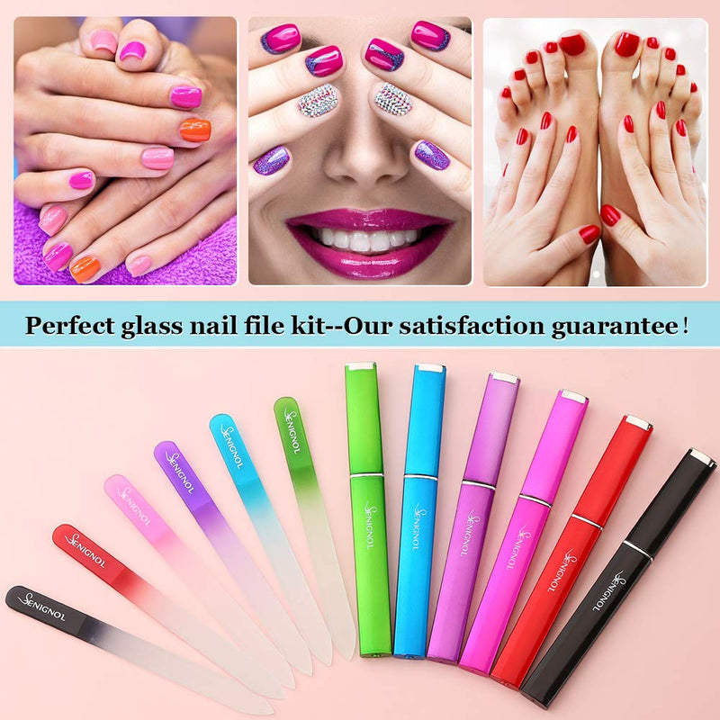8PCS Glass Nail File, Senignol Crystal Nail Files Kit with Case, Double Sided Etched Filing Surface Finger Nail Files, Mix Gradients Colors Manicure Nail Care Czech Glass File for Gentle Nail Care - BeesActive Australia