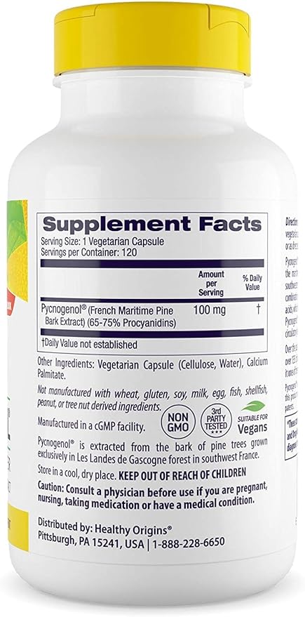 Healthy Origins (Super Value Size) Picnogenol 3.4 oz (100 mg) 120 Tablets (French Coast Pine Bark Extract) - BeesActive Australia