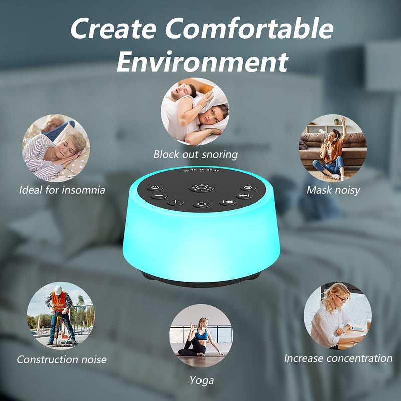 Color Noise Sound Machines with 10 Colors Night Light 25 Soothing Sounds and Sleep White Noise Machine 32 Volume Levels 5 Timers Adjustable Brightness Memory Function for Adults Kids Baby (Black) Black - BeesActive Australia