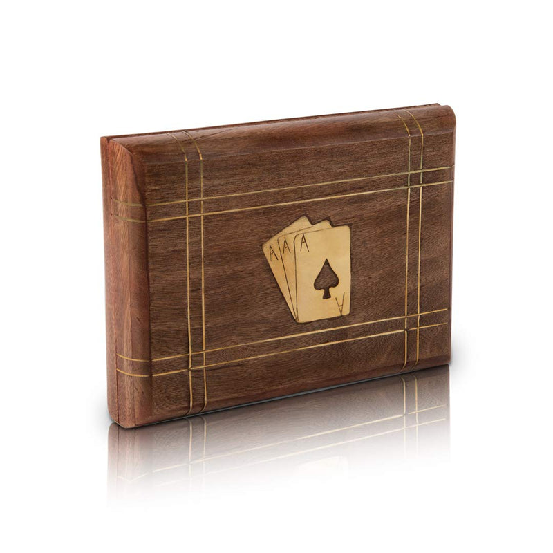 Rustic Birthday Gift Ideas Handcrafted Classic Wooden Playing Card Holder Deck Box Storage Case Organizer with 2 Sets of Standard Size 'Ace' Playing Cards Anniversary Housewarming Gifts for Him Her - BeesActive Australia