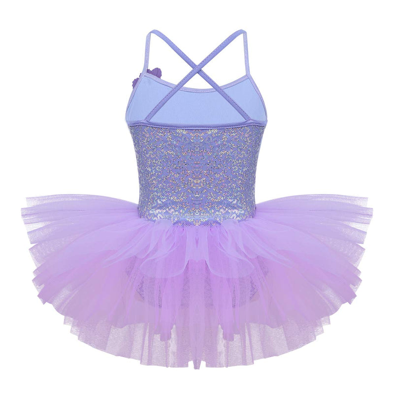 [AUSTRALIA] - TiaoBug Kid Girls Sequins Straps 3D Flowers Ballet Dance Gymnastics Leotard Tutu Leotard Fairy Dress Princess Costumes 6 Lavender 