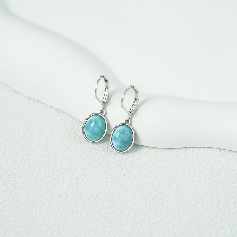 TALYKONG Larimar Earrings for Women Teardrop/Oval Leverback Dangle Drop Earings Jewelry for Girls oval - BeesActive Australia