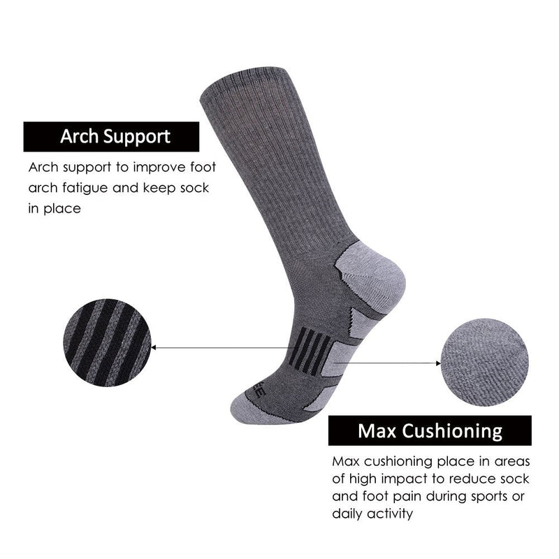 JOYNÉE Mens 6 Pack Athletic Cushion Crew Socks Performance Running Socks Grey 1(6 Pairs) - BeesActive Australia