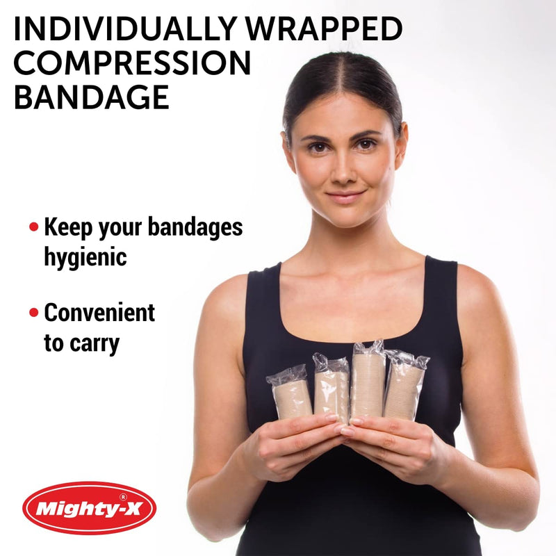 Premium Compression Bandage - Pack of 4 - (2 x 7.5cm + 2 x 10cm) - Durable Elastic Bandage Wrap + 12 Extra Clips - Stretches up to 4.6m 4 Piece Set - BeesActive Australia