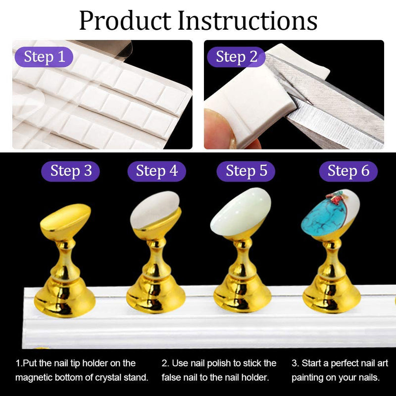 Kalolary 2 Sets Nail Tips Stand Holders with 102Pcs White Reusable Adhesive Putty Clay, Practice Crystal Stand Base Display Tools Set for Nail Art Salon DIY and Practice Manicure - BeesActive Australia