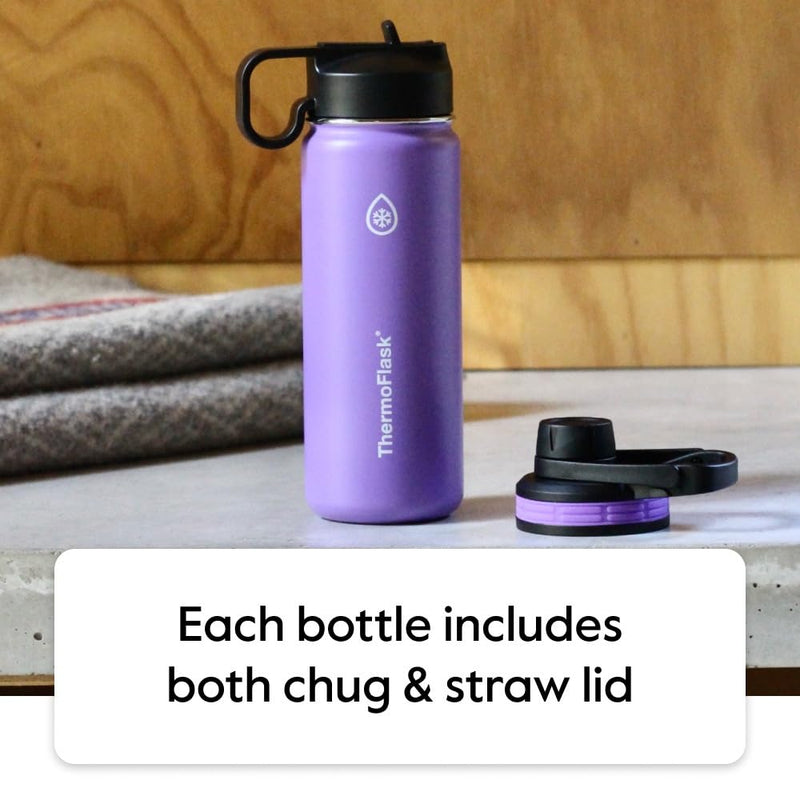 ThermoFlask Double Wall Vacuum Insulated Stainless Steel Water Bottle with Two Lids, 18 Ounce, Black 18 oz - BeesActive Australia