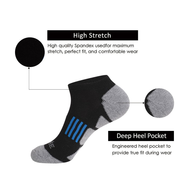 JOYNÉE Men's 6 Pack Athletic No Show Performance Cushioned Low Cut Running Socks Black(6 Pairs) - BeesActive Australia