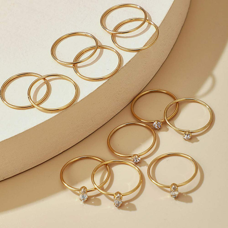 Missgrace Boho Gold Rhinestones Ring Set Finger Rings Sets Vintage Carved Knuckle Rings for Women and Girls 12 Pcs - BeesActive Australia