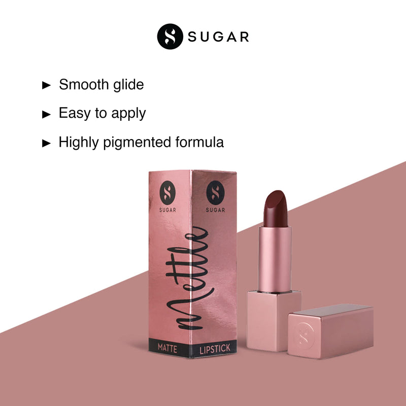 SUGAR Cosmetics Mettle Matte Lipstick, Superior Pigmentation, Ultra-Light Smooth Silky Lips - 03 Lyssa (Deep Burgundy Red) - BeesActive Australia