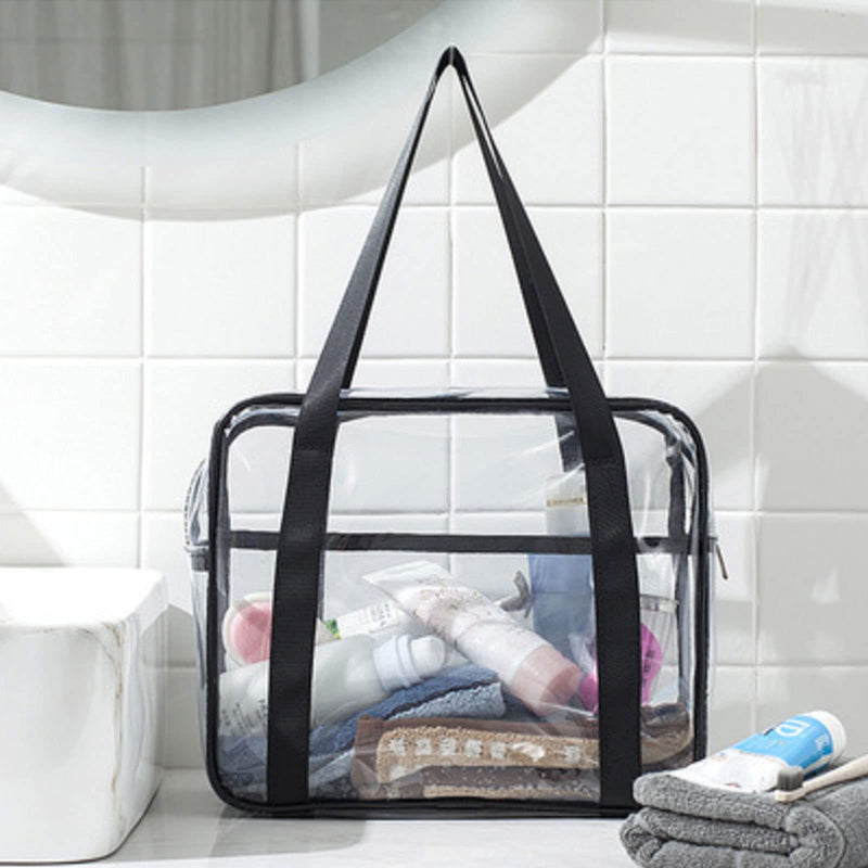 FIYUK Clear Toiletry Bag Transparent Cosmetic Makeup Beach Tote Bag Lightweight Waterproof Organizer Large Storage (Black) Black - BeesActive Australia
