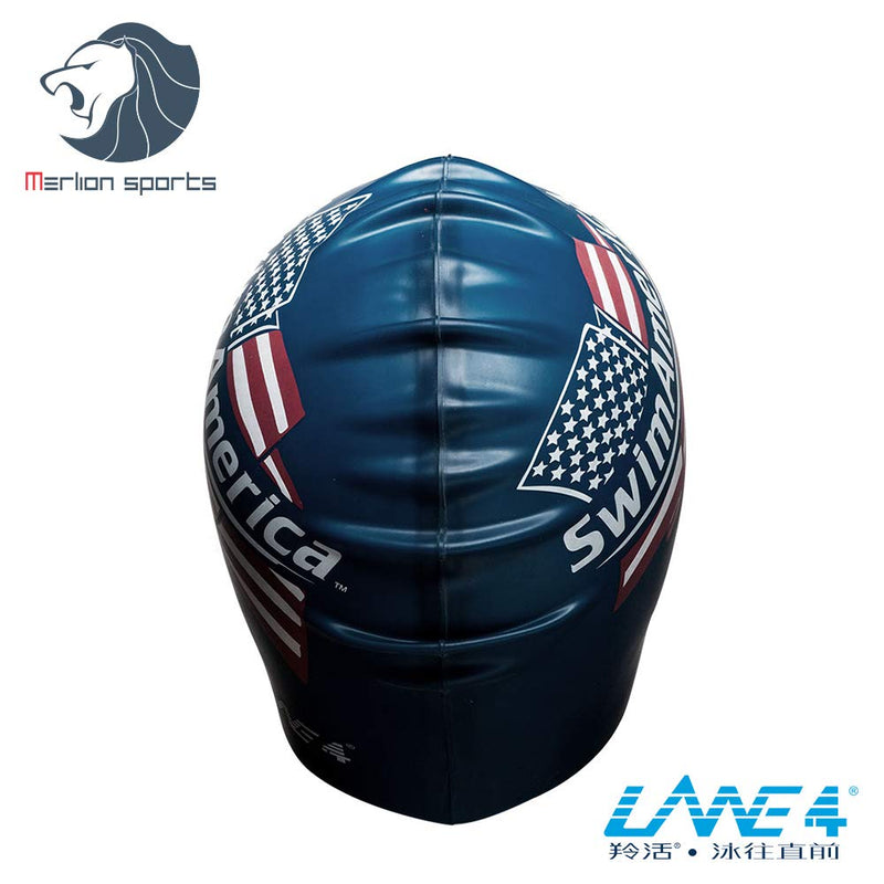 [AUSTRALIA] - LANE4 Accessories Flat Silicone Cap - Waterproof Durable Silicone, Solid Color, Comfortable Lightweight Professional for Adults Men Women Teens IE-AJ040 NAVY SWIM AMERICA SILI CAP/WT 