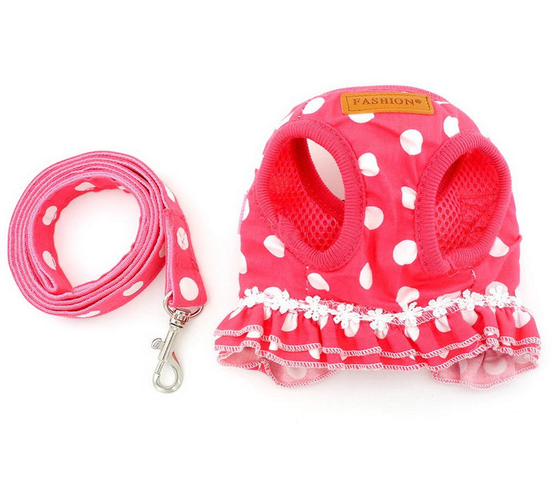 SELMAI Puppy Cat Small Girl Dog Dots Vest Harness Leash Set Mesh Padded No Pull Lead (Size Run Small,Please Check Size Details Carefully Before Purchase) S(Bust: 12.6";for 3-5Lbs) Pink - BeesActive Australia