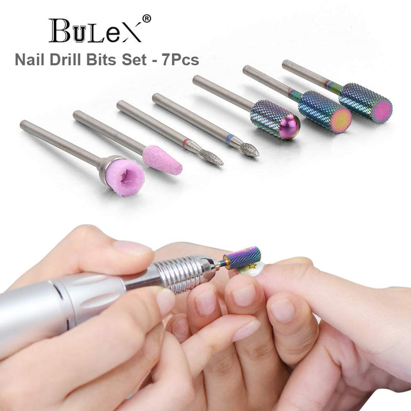 Bulex 7pcs Nail Drill Bits for Acrylic Nails, Professional Tungsten Carbide 3/32 Little Nail Drill Bit Set for Gel Nails Cuticles - BeesActive Australia