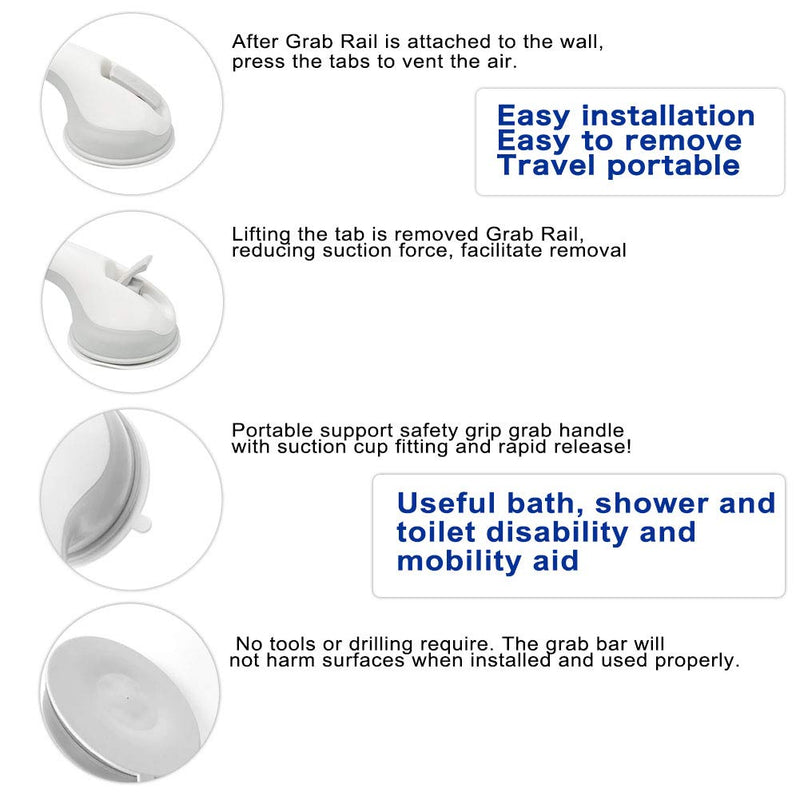 Newthinking Suction Bathroom Grab Rails, Hand Rail for Disabled, Portable Mobility Aids Safety Handle with Suction Cup Fitting, No Fixings Needed for Bathroom, Children and Disability Aids (1 Pack) 1 Pack - BeesActive Australia