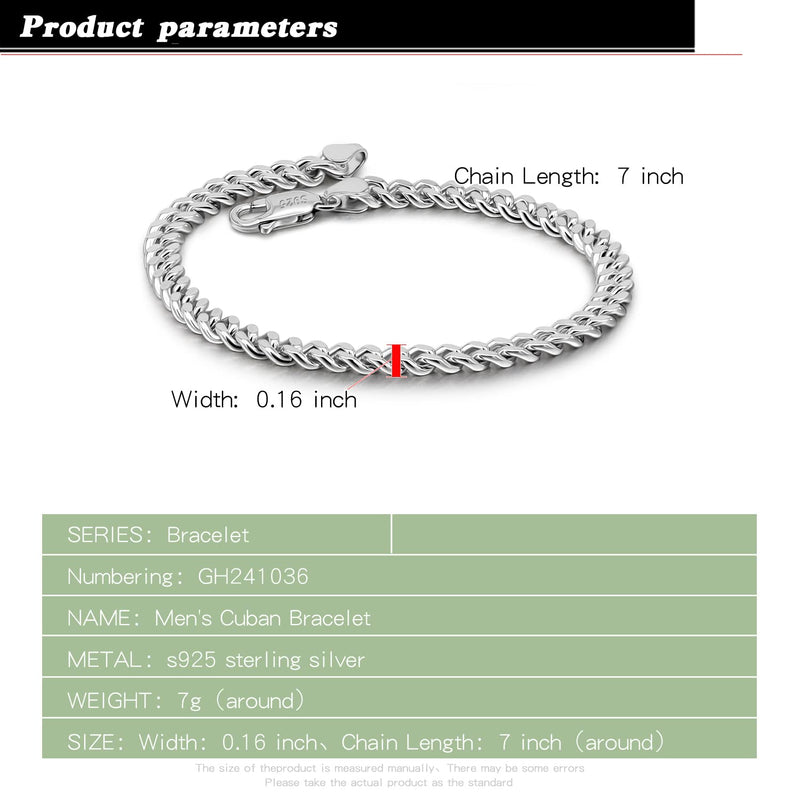 Dankadi Italian Sterling Silver Cuban Link Chain Bracelet Men 3MM 4MM 5MM 6.3 "6.7" 7 "7.5" 8 "8.5" 9 "Solid 925 Silver Bangle For Woman Teen Boy Cuff Jewelry Gift 8 inch - BeesActive Australia
