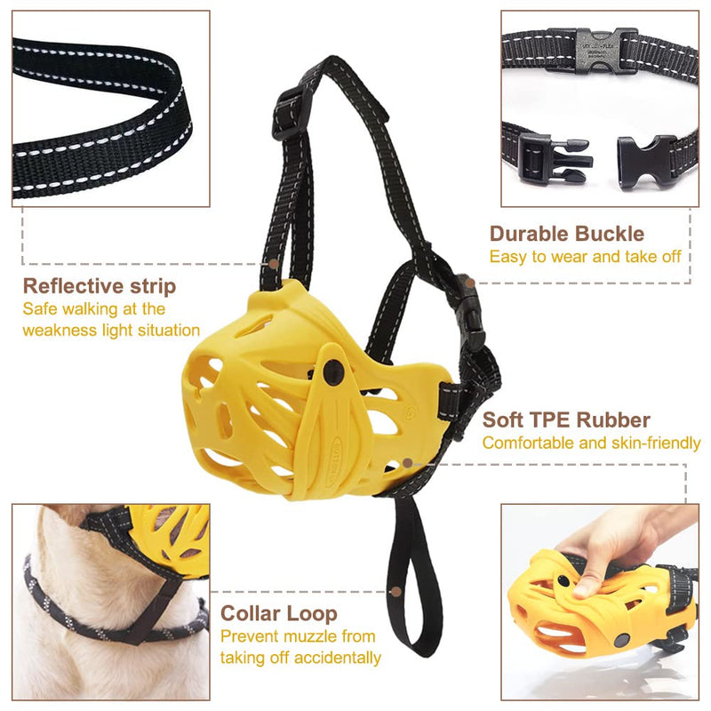 Petyouyou Basket Dog Muzzle for Large Dog to Stop Mouth Biting Baking Eating Rocks for Medium Sized Extra Small Puppy Cage Breed German Shepherd Frenchie Yellow #2 (Snout 5.7-7.0") - BeesActive Australia