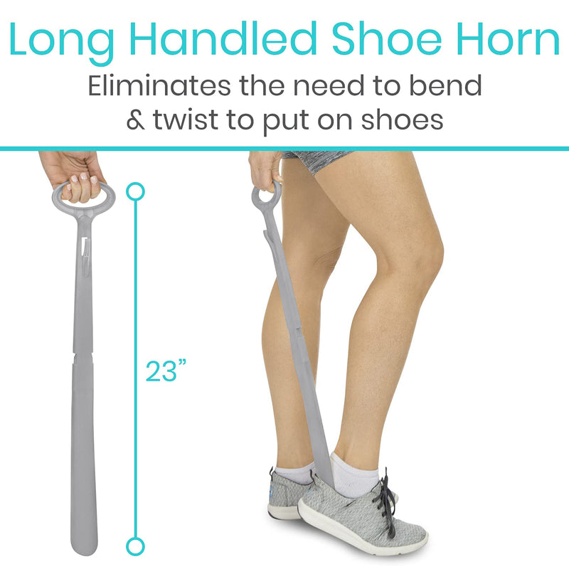 Vive Sock Aid and Shoe Horn Kit - Long Handled Remover for Men, Women, Senior - Adjustable Reach Assist - Stocking Helper Gray - BeesActive Australia