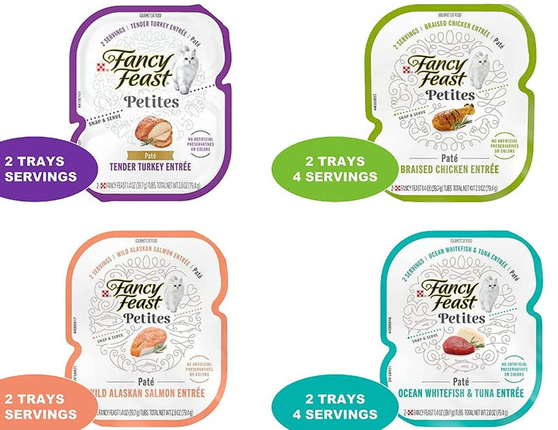 Fancy Feast Petites Bundle 8 Cans in Total(2.8 Oz Each), Variety Flavors cat Food Pate, 2 Tender Turkey,2 Chicken,2 Alaska Salmon , 2 Ocean Whitefish. Plus a Mouse Toy - BeesActive Australia