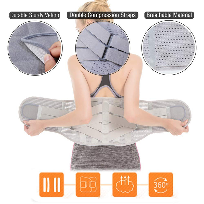 Lower Back Braces for Back Pain Relief - Compression Belt for Men & Women - Lumbar Support Waist Backbrace for Herniated Disc, Sciatica, Scoliosis - Breathable Mesh Design, Adjustable Straps (S, Gray) S(Navel:30"-35") - BeesActive Australia