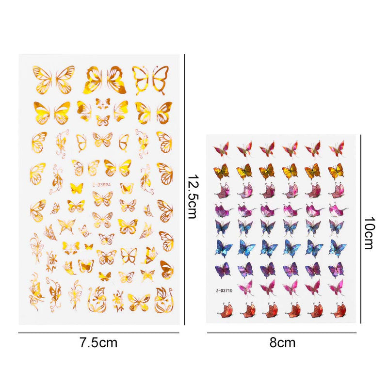 DouborQ 9 Sheets Butterfly Nail Art Stickers Self-Adhesive Laser Design Nail Decals for DIY Nail Art Decoration (Gradient) Gradient - BeesActive Australia